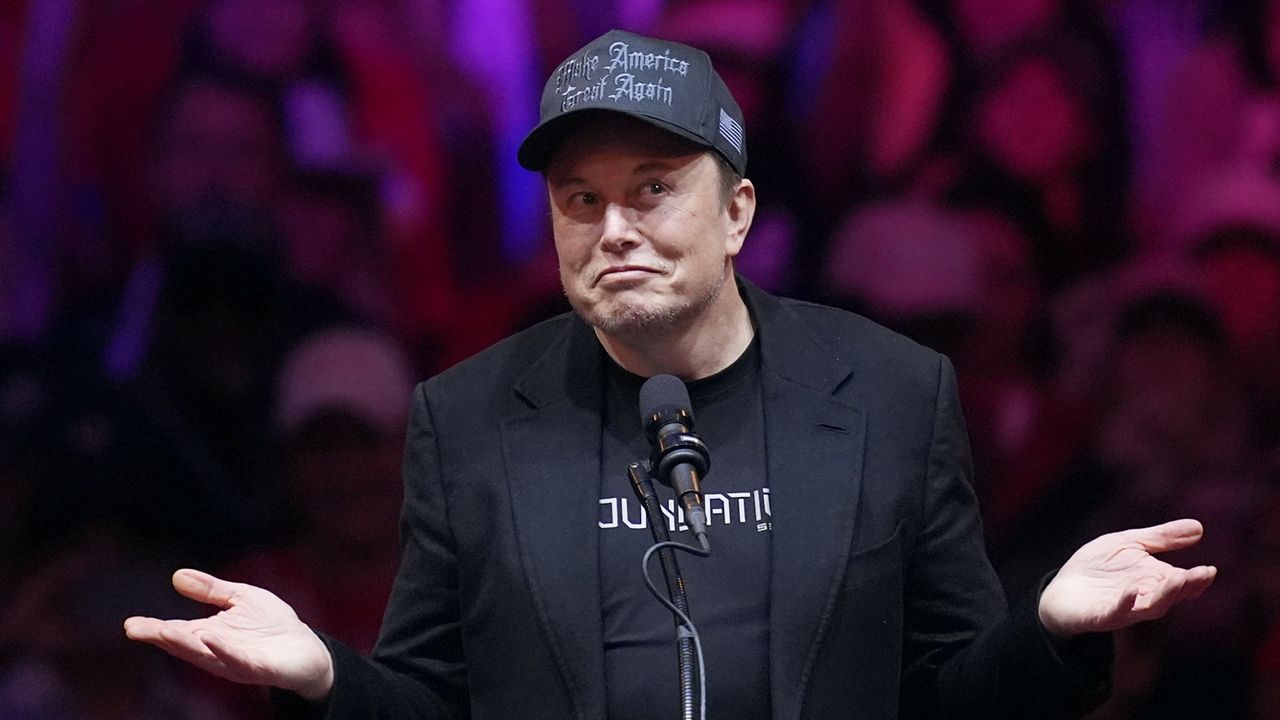 Elon Musk speaks before Republican presidential nominee former President Donald Trump at a campaign rally at Madison Square Garden, Sunday, Oct. 27, 2024, in New York. (AP Photo/Evan Vucci, File)