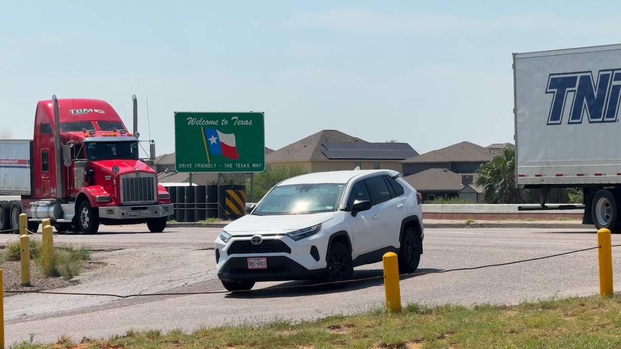 Trucks shipping goods across the U.S.-Mexico border in Laredo, Texas. (Spectrum News 1/Amber Hughes)