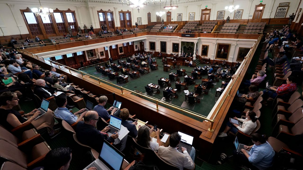 Texas state senators acting as jurors vote on the articles of impeachment against suspended Texas Attorney General Ken Paxton in the Senate Chamber at the Texas Capitol, Saturday, Sept. 16, 2023, in Austin, Texas. (AP Photo/Eric Gay)