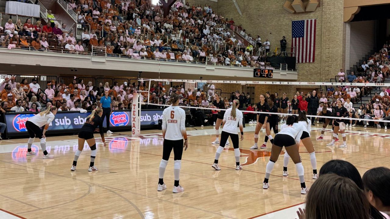 The Texas Longhorns' matchup against the Georgia Bulldogs volleyball team appears in this image from Oct. 20, 2024. (Spectrum News 1/Tori Garcia)