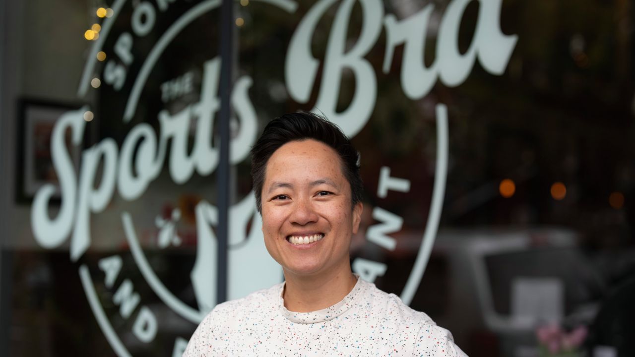 The Sports Bra founder and CEO Jenny Nguyen poses for a photo at the sports bar on Thursday, April 25, 2024, in Portland, Ore.