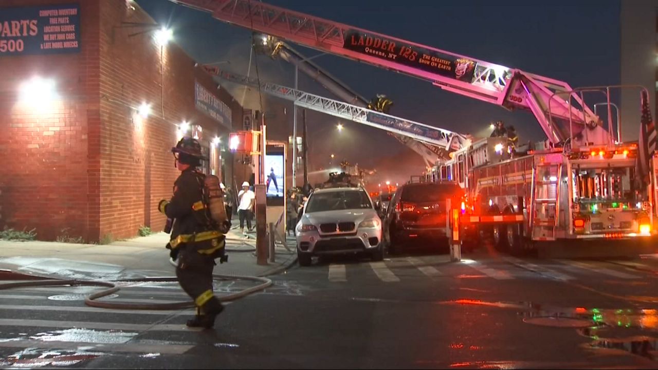 The FDNY received a called at approximately 5:15 p.m. of a fire at 150-17 Liberty Ave. near the intersection of Tuckerton Street, according to officials. (Spectrum News NY1)