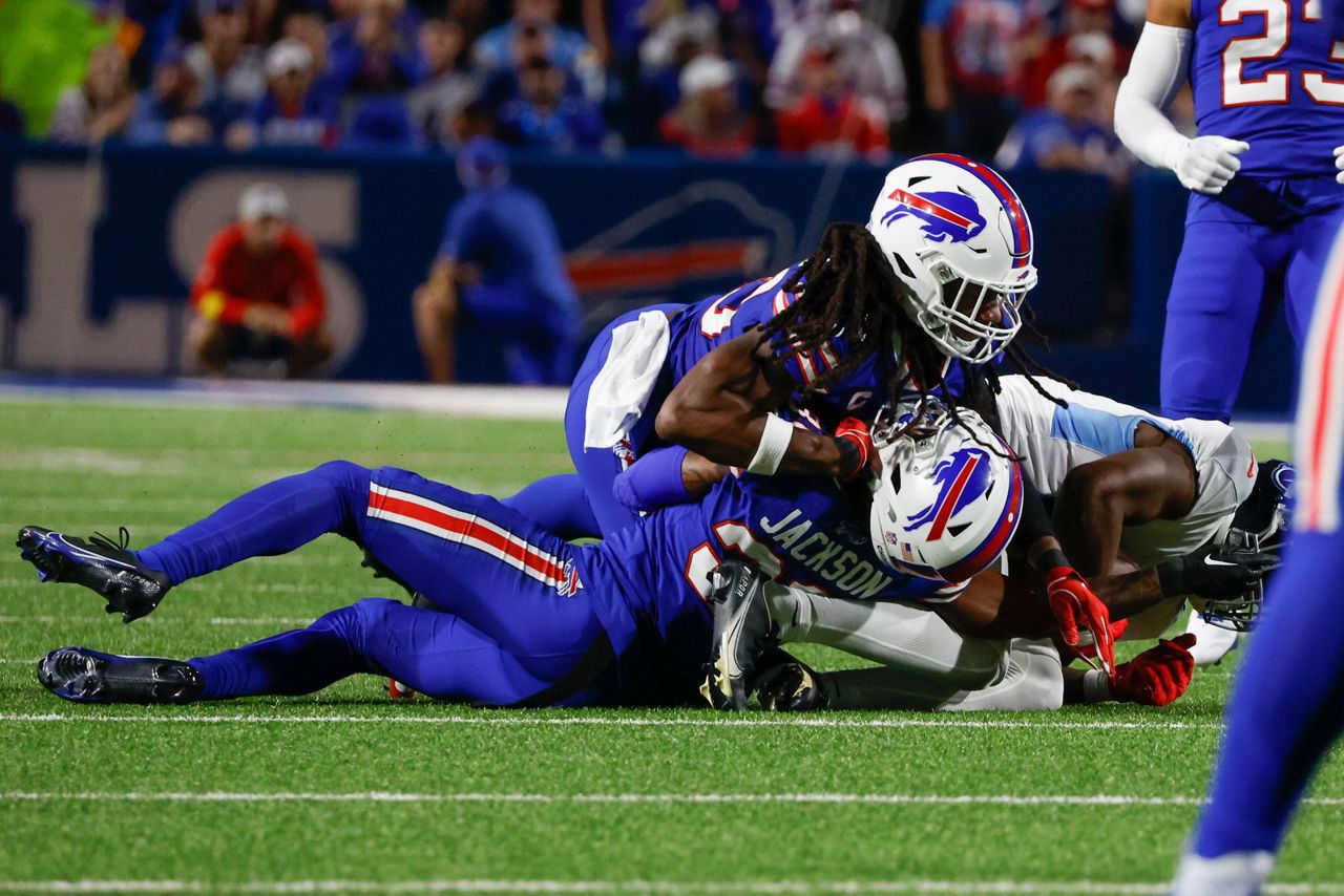 Bills' Dane Jackson driven away in ambulance after hit