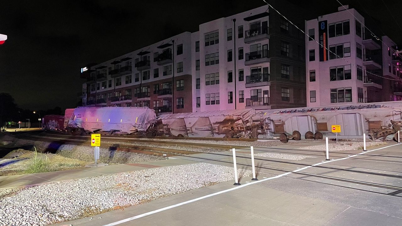 Train cars are derailed in East Austin in this image from Oct. 22, 2024. (Austin Fire Department)