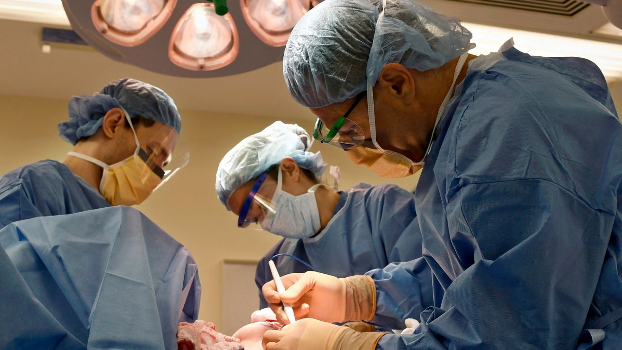 Surgeons perform a bilateral mastectomy on a transgender patient at a hospital in Boston on Friday, July 15, 2016. (Christine Hochkeppel/Worcester Telegram & Gazette via AP, File)