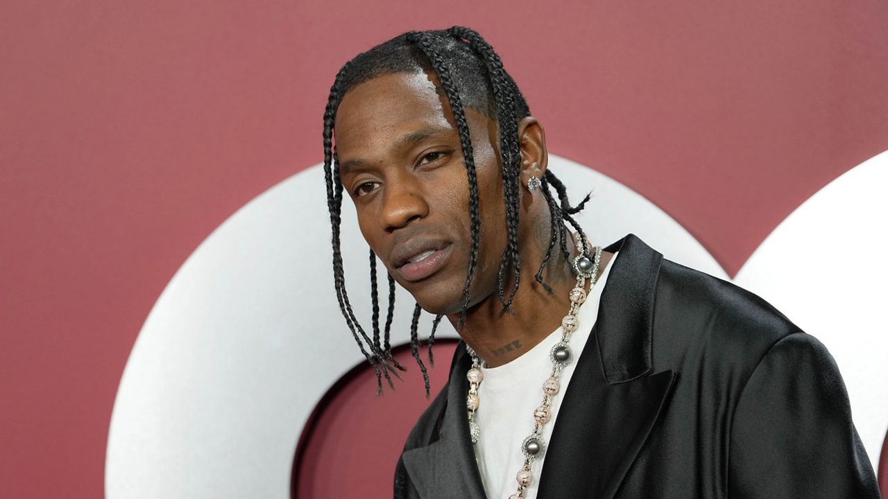 Travis Scott arrives at GQ's Men of the Year Party in Los Angeles on Nov. 16, 2023. Scott was arrested by Miami Beach police early Thursday on misdemeanor charges of trespassing and public intoxication. (AP Photo/Chris Pizzello, File)