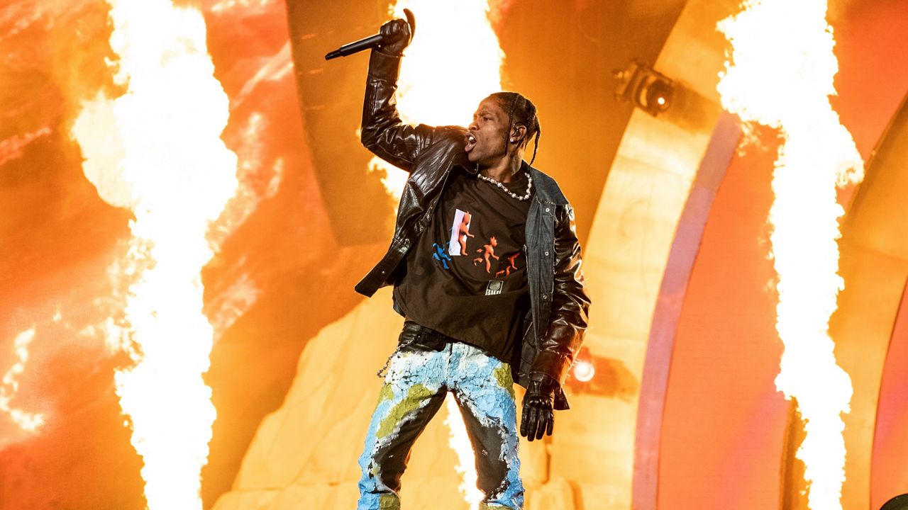 Travis Scott performs at the Astroworld Music Festival in Houston, Nov. 5, 2021. (Photo by Amy Harris/Invision/AP, File)