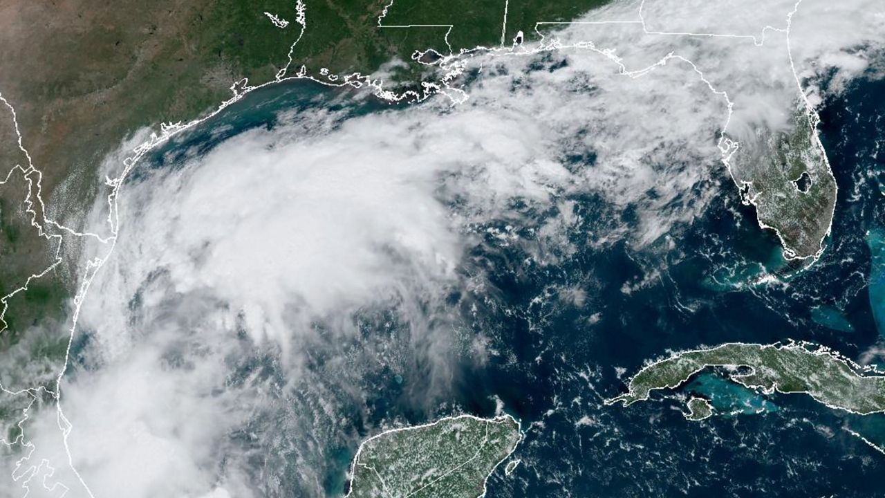 This Sunday, Sept. 8, 2024 satellite image provided by the National Oceanic and Atmospheric Administration shows a tropical disturbance in the Gulf of Mexico expected to bring significant rainfall to parts of Texas and Louisiana this week, possibly developing into a stronger storm, including a hurricane, according to the National Weather Service. (NOAA via AP)