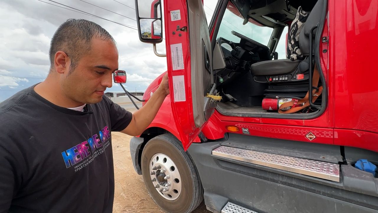 Truck driver student Jesus Garcia prepares for the driving test. (Spectrum News 1/Luis Garcia)
