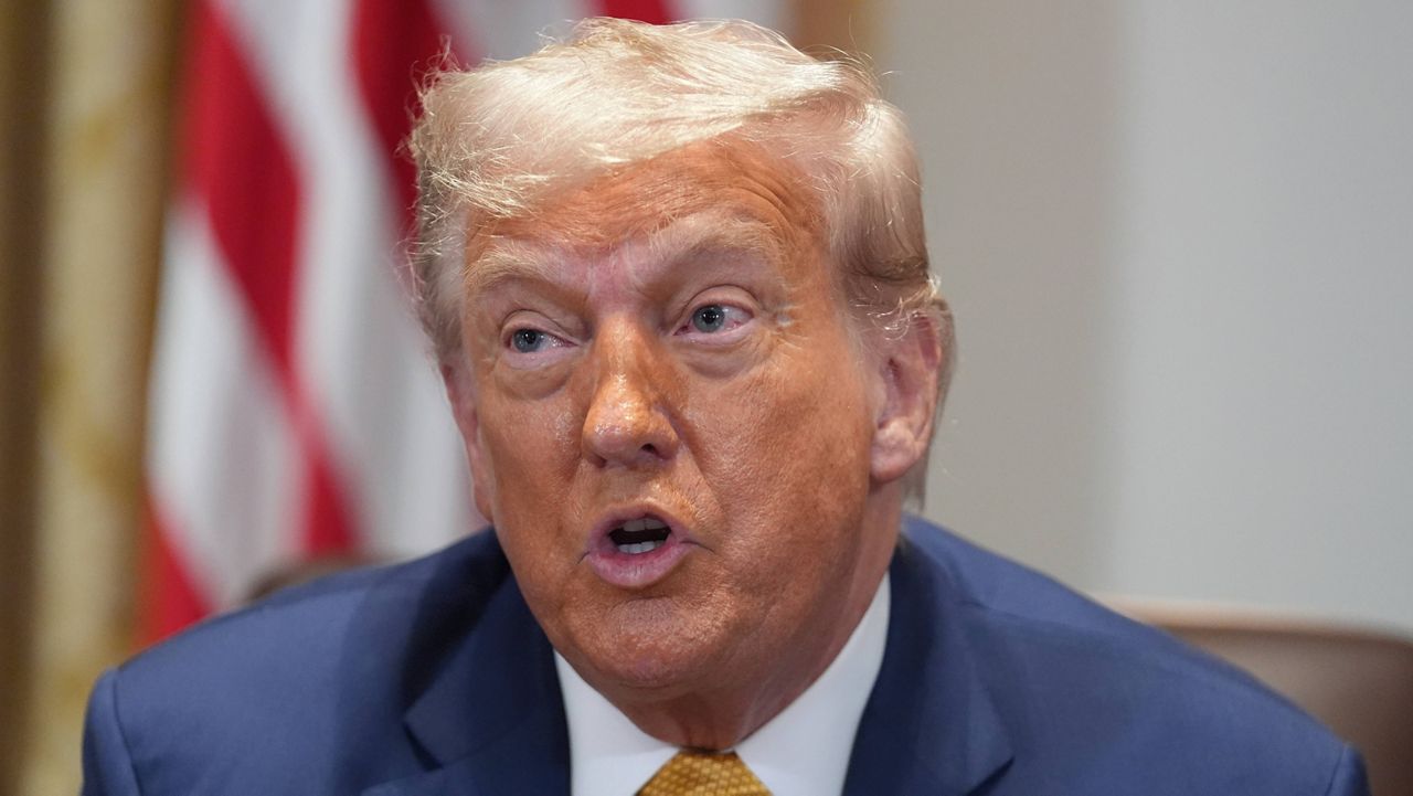 President Donald Trump speaks during a cabinet meeting at the White House, Tuesday, July 8, 2025, in Washington. (AP Photo/Evan Vucci)