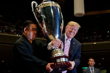 Trump Awards 'President's Cup' at Sumo Match in Japan