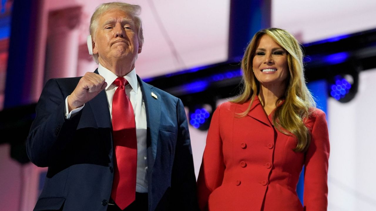 Republican presidential candidate former President Donald Trump and Melania Trump during the final day of the Republican National Convention Thursday, July 18, 2024, in Milwaukee. (AP Photo/Paul Sancya)