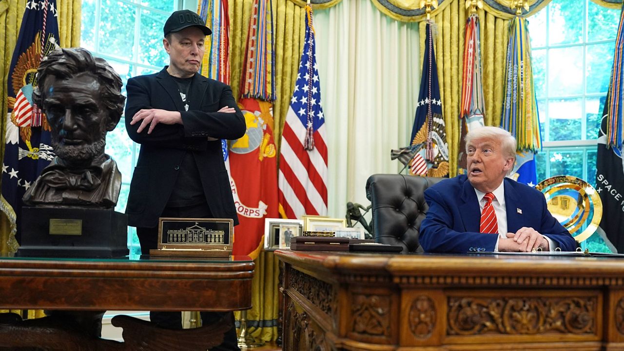 President Donald Trump speaks during a news conference with Elon Musk in the Oval Office of the White House, Friday, May 30, 2025, in Washington. (AP Photo/Evan Vucci)