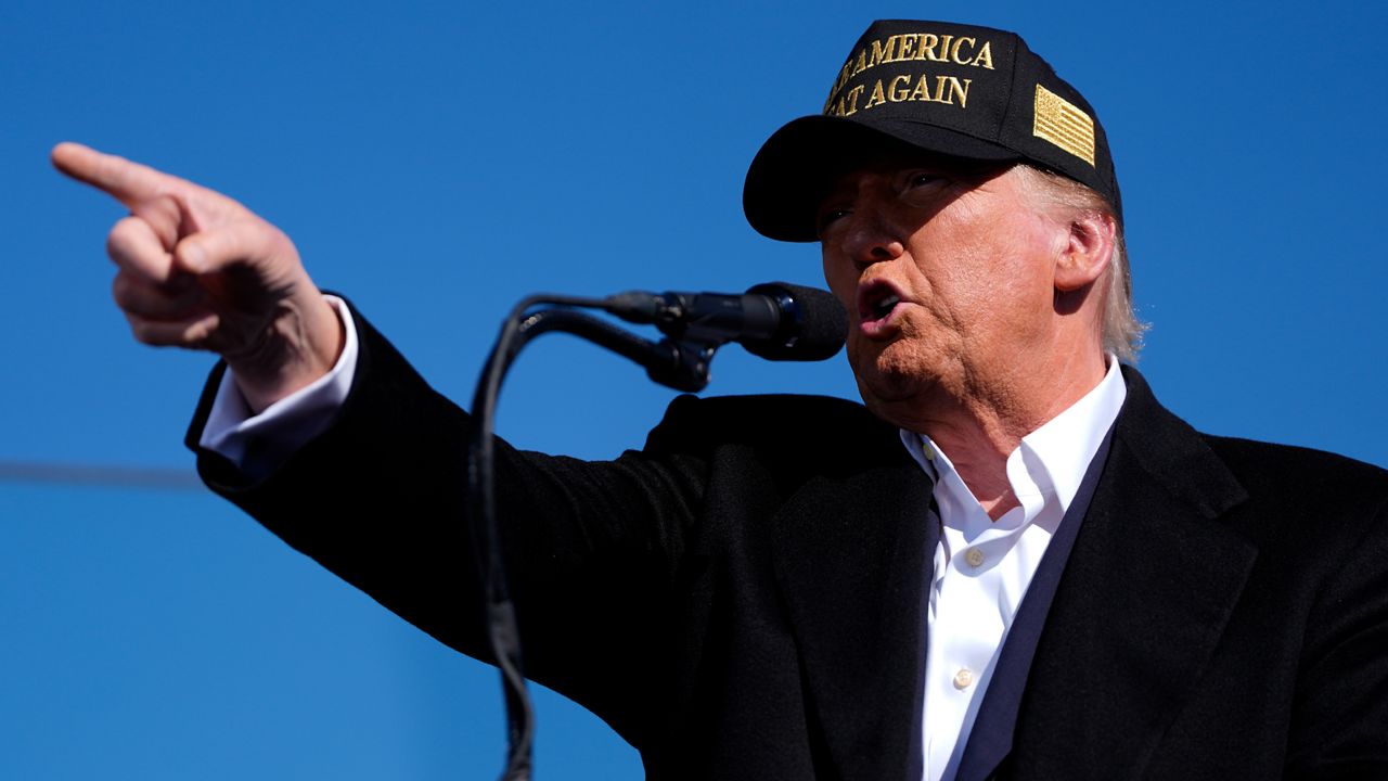 Republican presidential nominee former President Donald Trump speaks at a campaign rally at Albuquerque International Sunport, Thursday, Oct. 31, 2024, in Albuquerque, N.M. (AP Photo/Julia Demaree Nikhinson)