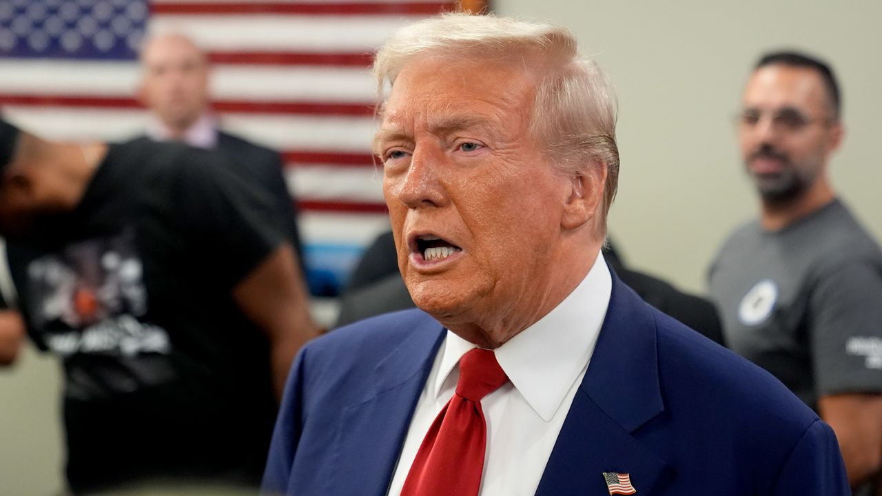 Republican presidential nominee former President Donald Trump speaks at the Las Vegas Police Protective Association during a campaign stop, Saturday, Sept.14, 2024, in Las Vegas. (AP Photo/Alex Brandon)