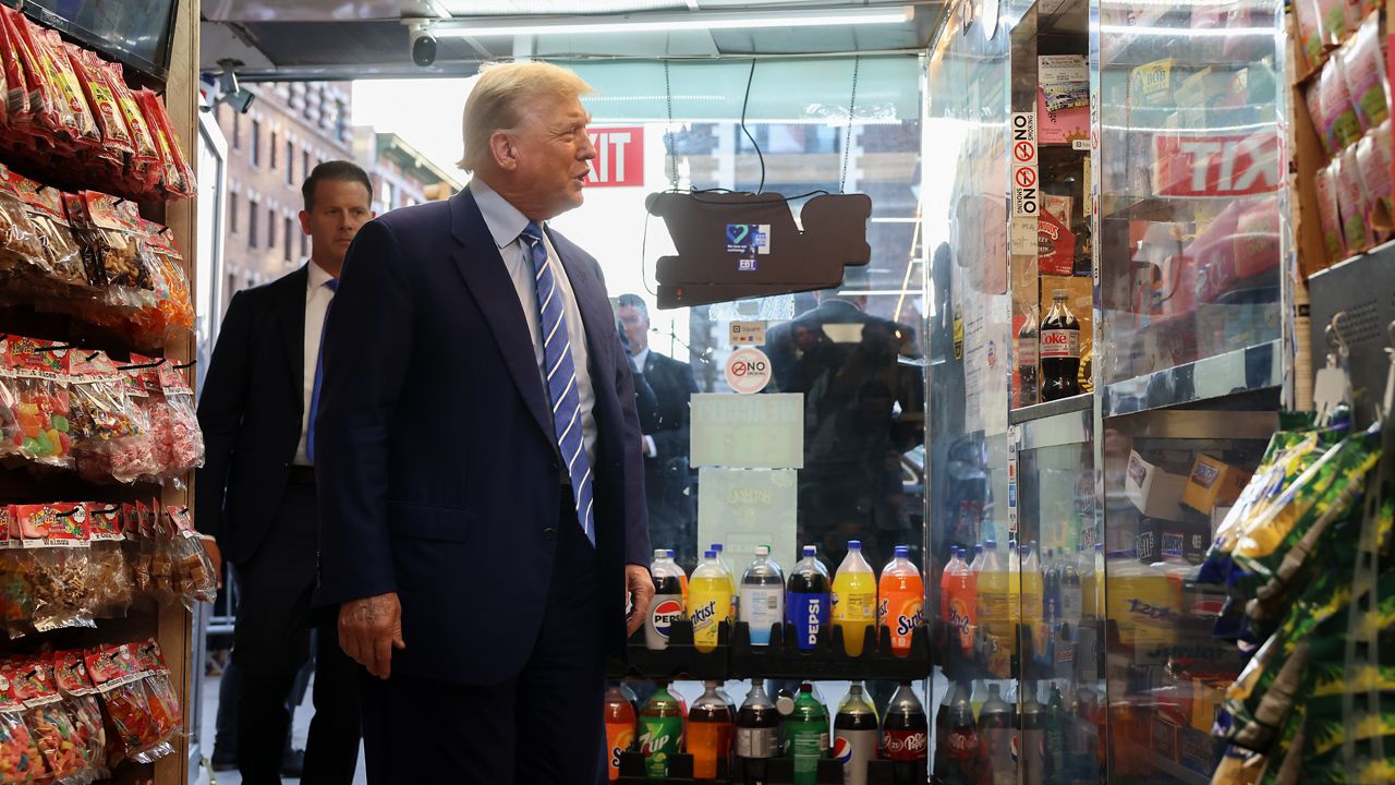 Former President Donald Trump visits a bodega in Harlem Tuesday. (AP Photo/Yuki Iwamura)