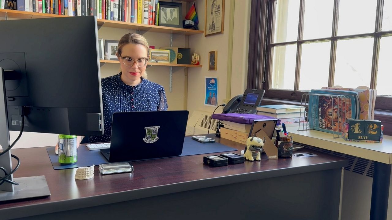 Kara Peruccio working in her UMaine office. (Spectrum News/David Ledford)