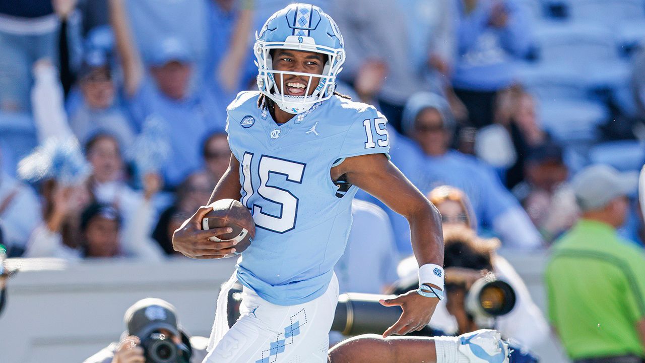 FILE - North Carolina quarterback Conner Harrell runs for a touchdown against Campbell in the second half of an NCAA college football game in Chapel Hill, N.C., Saturday, Nov. 4, 2023. Harrell gets his first career college start at quarterback for North Carolina on Wednesday, Dec. 27, against West Virginia in the Duke's Mayo Bowl. Drake Maye, a likely top 10 NFL draft pick, has opted out of the game to prepare for the NFL. (AP Photo/Nell Redmond, File)