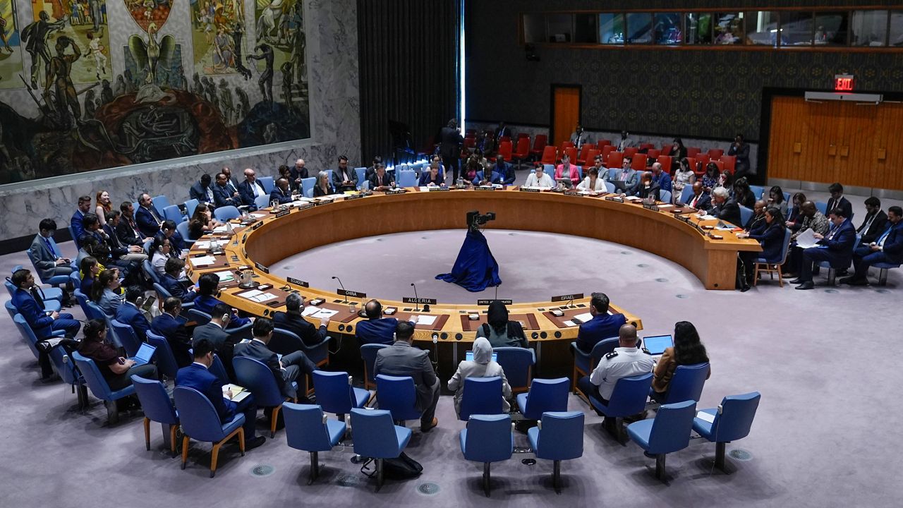 People speak during a Security Council meeting about the war in Gaza at United Nations headquarters, Wednesday, May 29, 2024. (AP Photo/Seth Wenig)