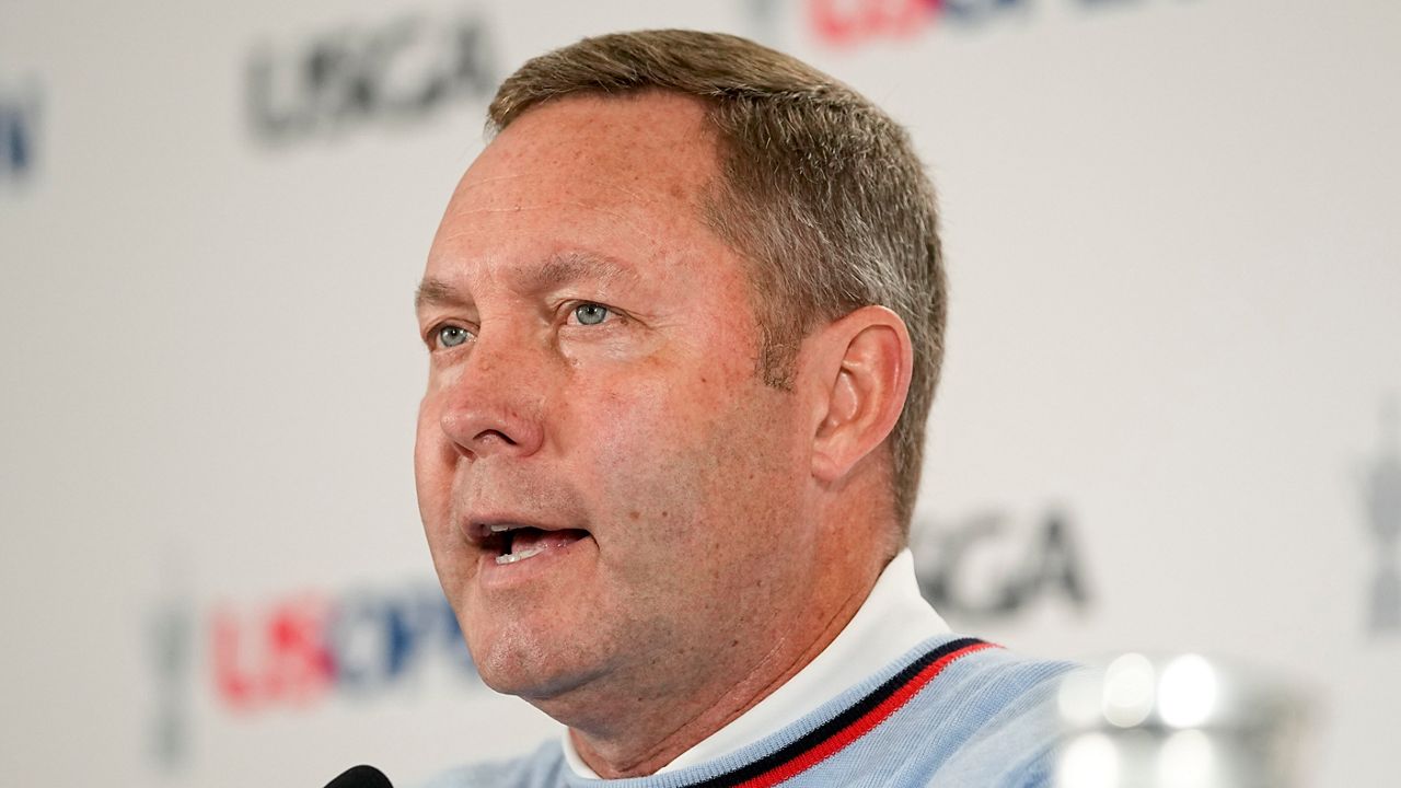 Mike Wahn speaks during a news conference at the U.S. Open Championship golf tournament at The Los Angeles Country Club on Wednesday, June 14, 2023, in Los Angeles. (AP Photo)