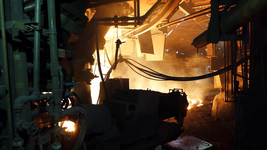 The inside of blast furnace "B" is seen at the U.S. Steel Granite City Works facility Thursday, June 28, 2018, in Granite City, Ill. (AP Photo/Jeff Roberson)