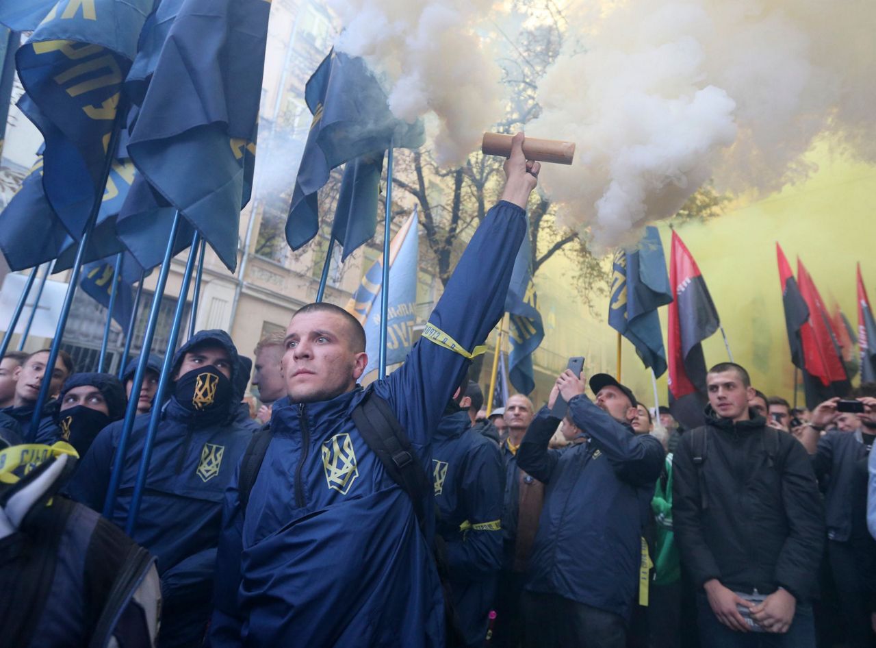 Ukrainian nationalists honor WWII-era paramilitary group