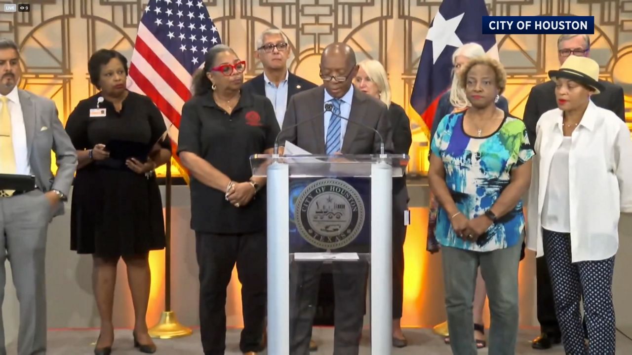 Houston Mayor Sylvester Turner announced at a recent press conference the creation of a strike team to help families impacted move to a new neighborhood if they choose. (Spectrum News 1/Dylan Scott