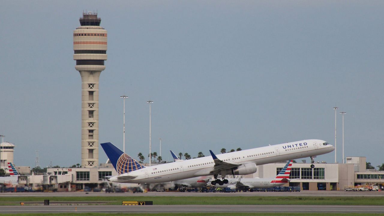 A United Airlines plane takes off from Orlando International Airport. (Spectrum News)