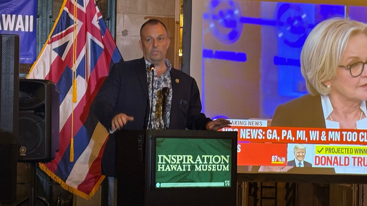 Gov. Josh Green told Democrats to "be ready to be brave" Tuesday at an election watch event at Inspire Hawaii Museum. (Spectrum News/Michael Tsai)