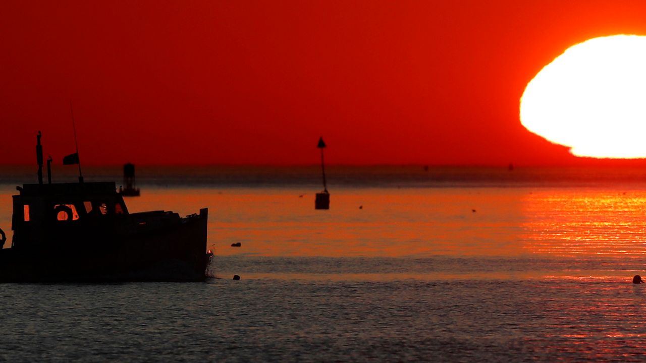 Sunrise lobster fishing off shore in Portland, Maine 2017. (Robert F. Bukaty/AP Photo)