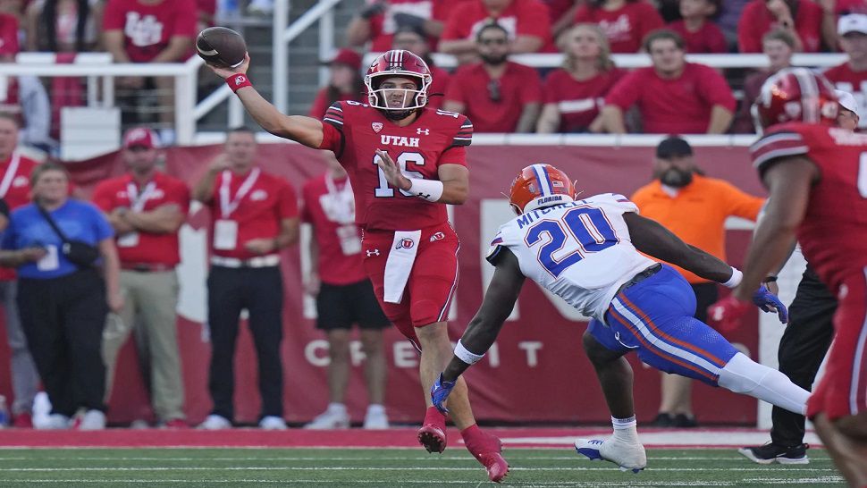 Utah quarterback Bryson Barnes threw for a touchdown and rushed for a score against Florida on Thursday night.