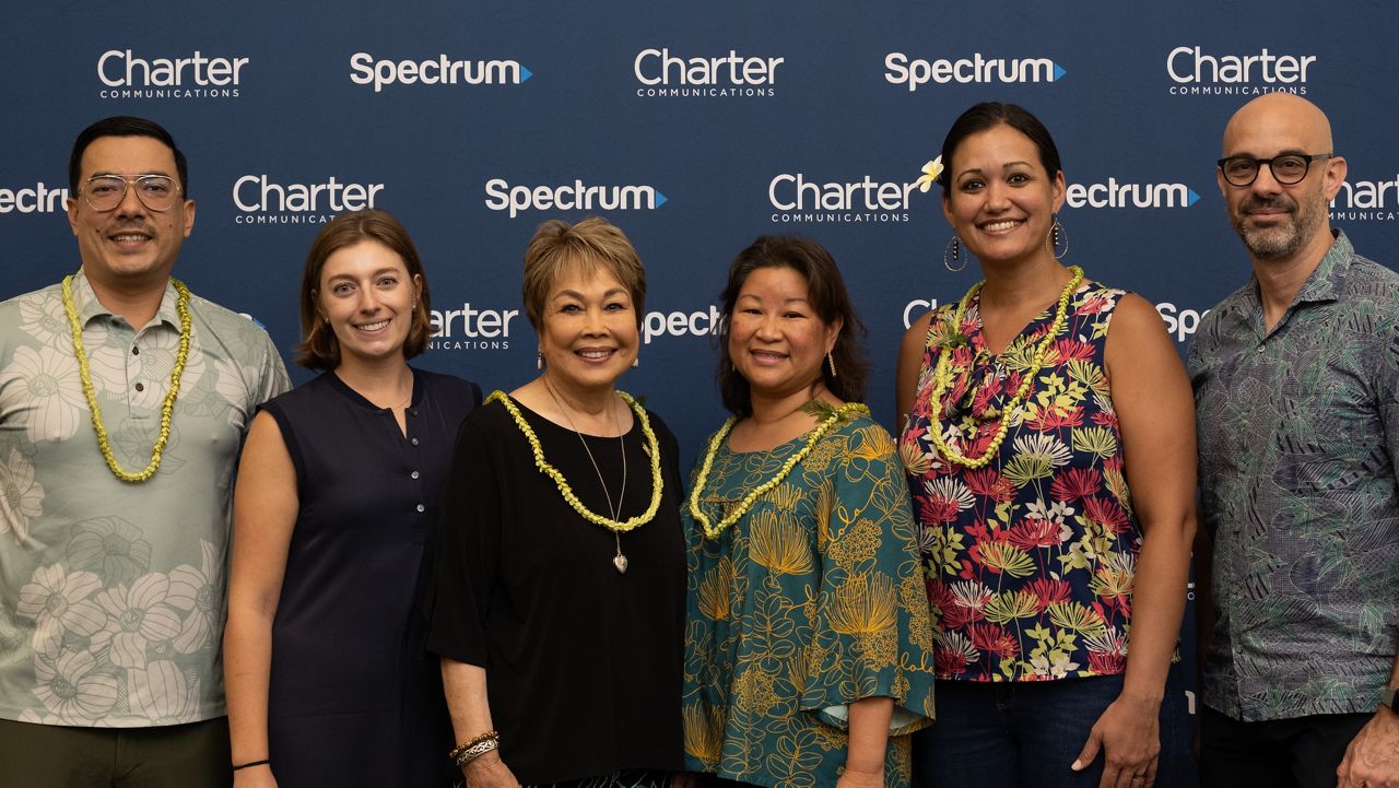 Representative Daniel Holt, Chair Native Hawaiian Caucus, Rebecca Lieberman, Director, State Government Affairs, Charter Communications; Senator Lorraine Inouye, Jamie Green, First Lady of Hawaii; Representative Kanani Souza; Felipe Monroig, Senior Director, State Government Affairs, Charter Communications. (Photo courtesy of Spectrum)