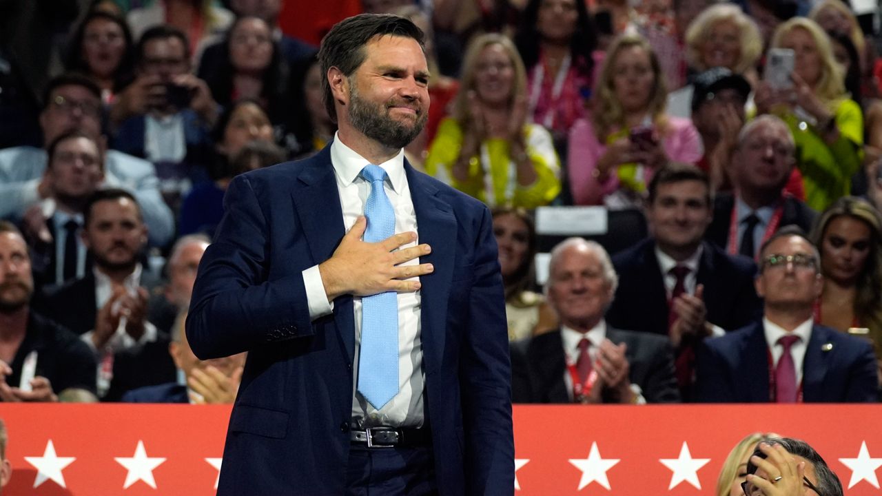 Republican vice presidential candidate Sen. JD Vance, R-Ohio, attends the first day of the Republican National Convention, Monday, July 15, 2024, in Milwaukee.