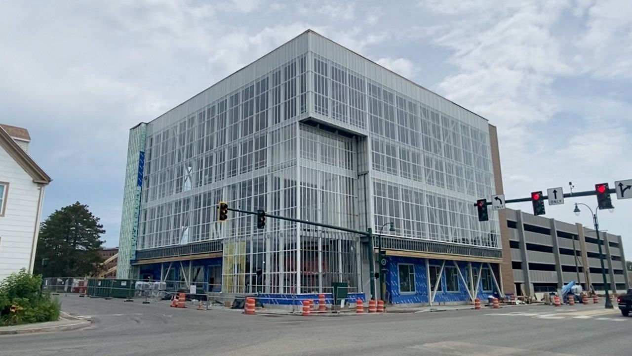 The new Vertical Harvest farm, which will open in mid-2024 on Mechanic Street in Westbrook, promises to bring futuristic technology to the city, along with more than 60 jobs, 2 million pounds of produce a year, and a jumping-off point for further downtown development. (Spectrum News/Sean Murphy)