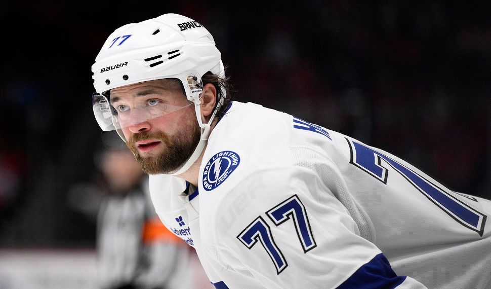 Tampa Bay Lightning defenseman Victor Hedman (77) looks on during the second period of an NHL hockey game against the Washington Capitals, Saturday, March 1, 2025, in Washington. (AP Photo/Nick Wass)