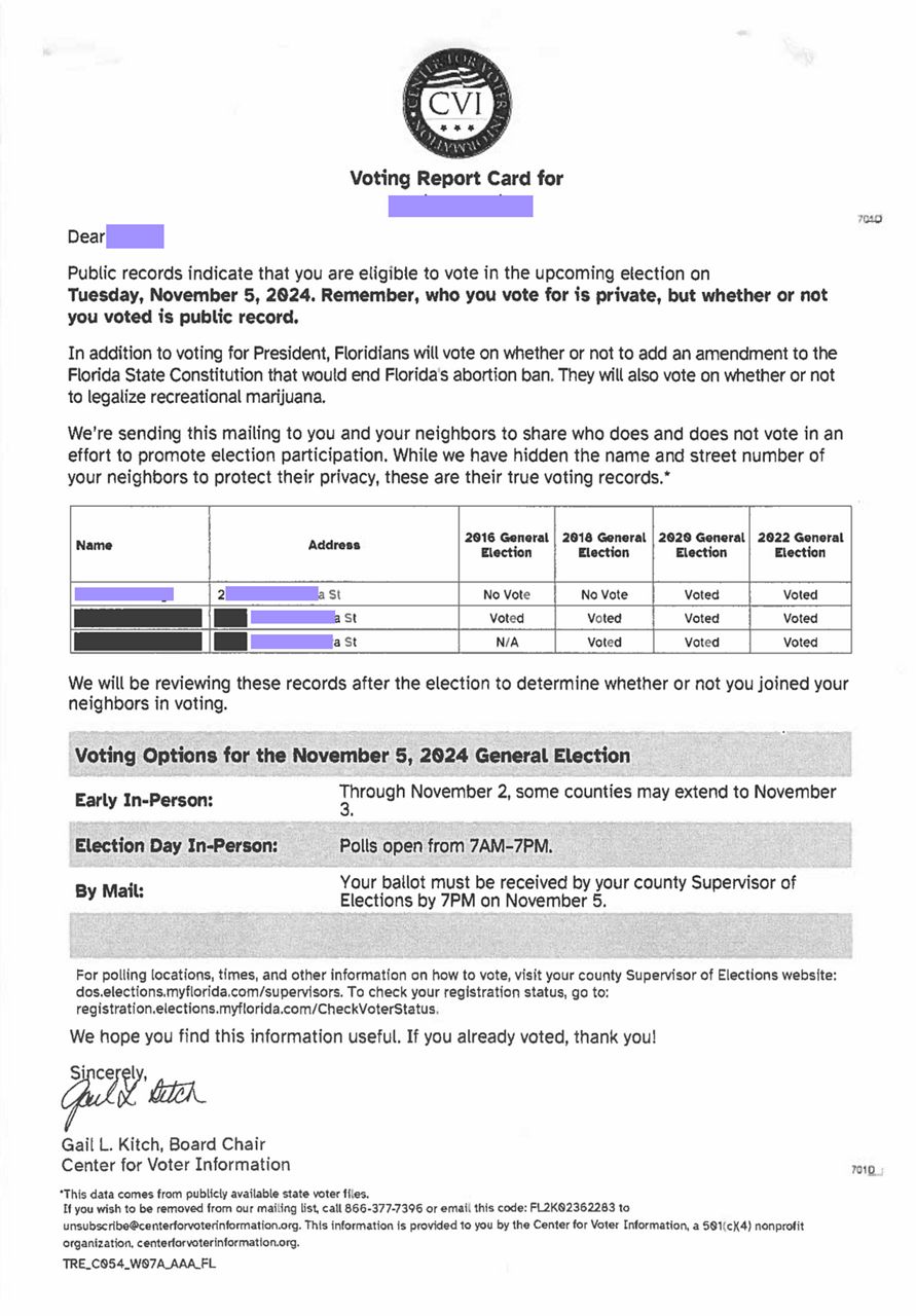 Election updates; Voter Information Center letters