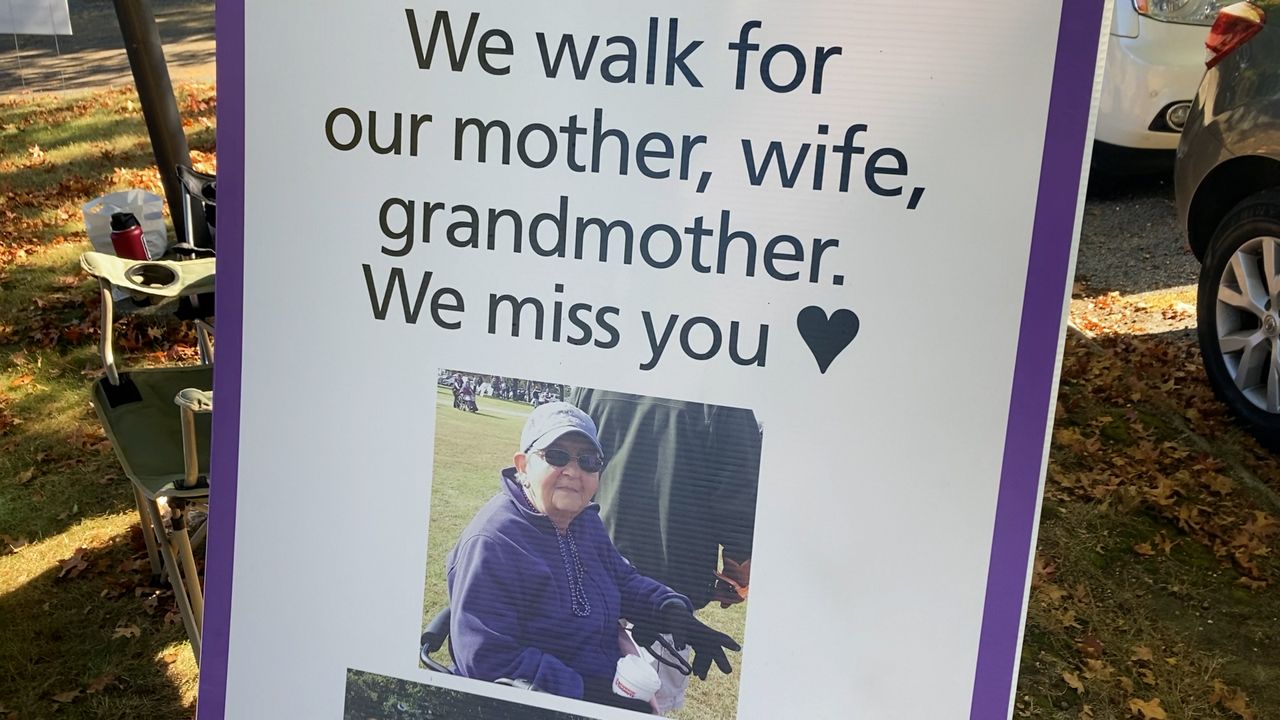 A sign for Team Connie at the Worcester County Walk to End Alzheimer's. (Spectrum News 1/Devin Bates)