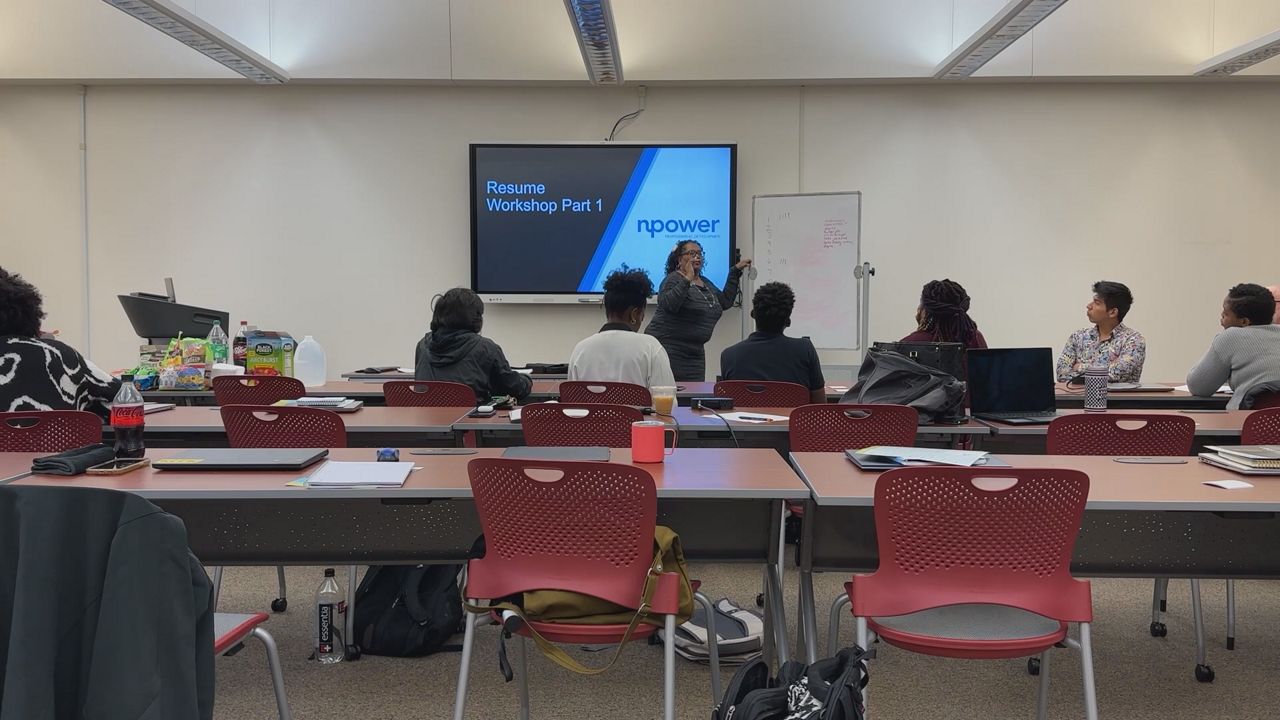 NPower's professional development session guiding students through resume building