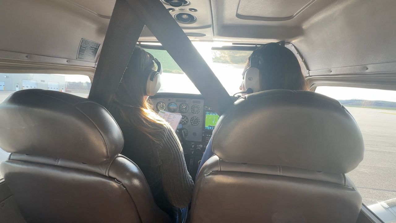 Tess Wallner is a student pilot and the 2024 recipient of the Remington Viney Memorial Scholarship. (Spectrum News 1/Natalie Sopyla)