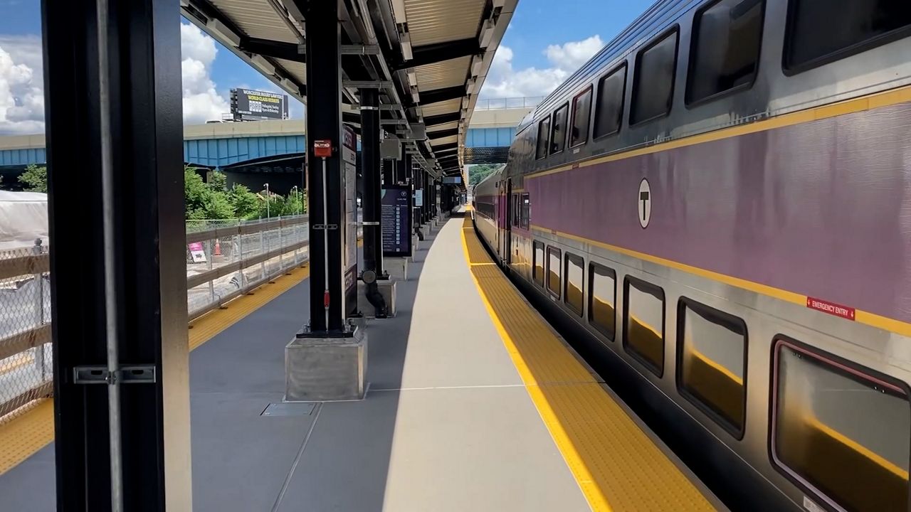 A train arrives at Worcester's Union Station. (Spectrum News 1/Devin Bates)
