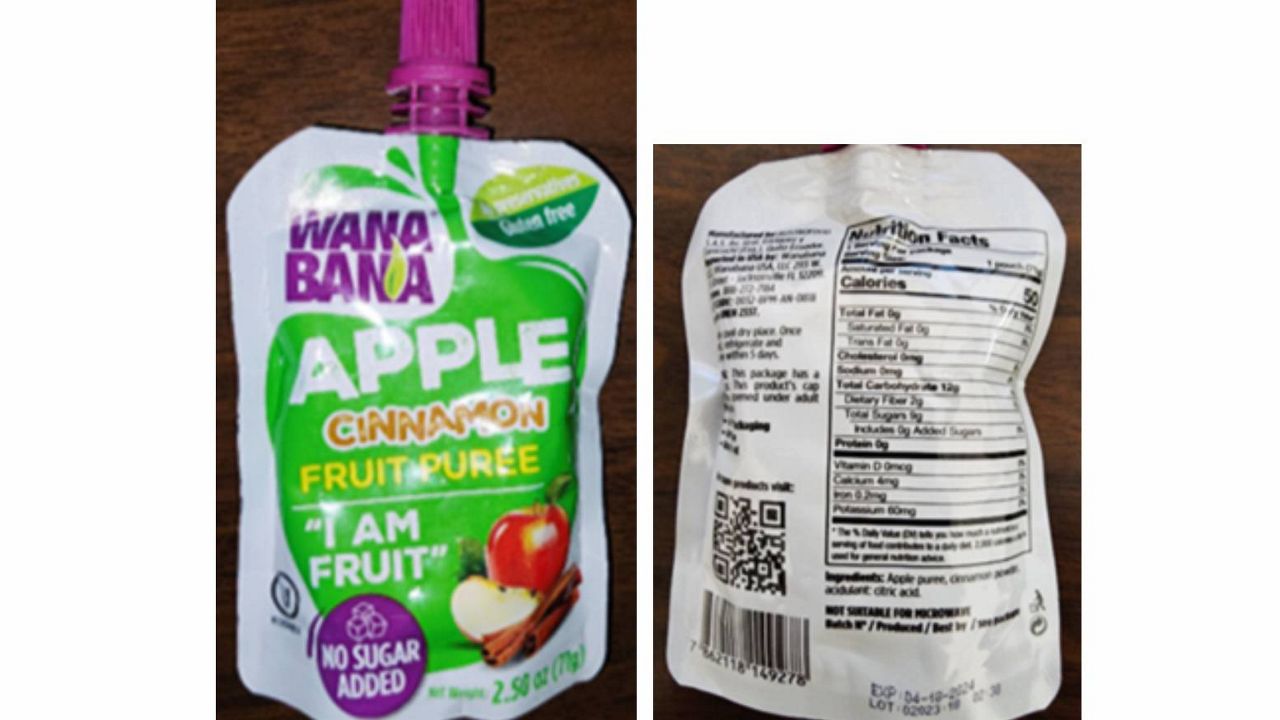 Recall of WanaBana Apple Cinnamon Fruit Puree Pouches