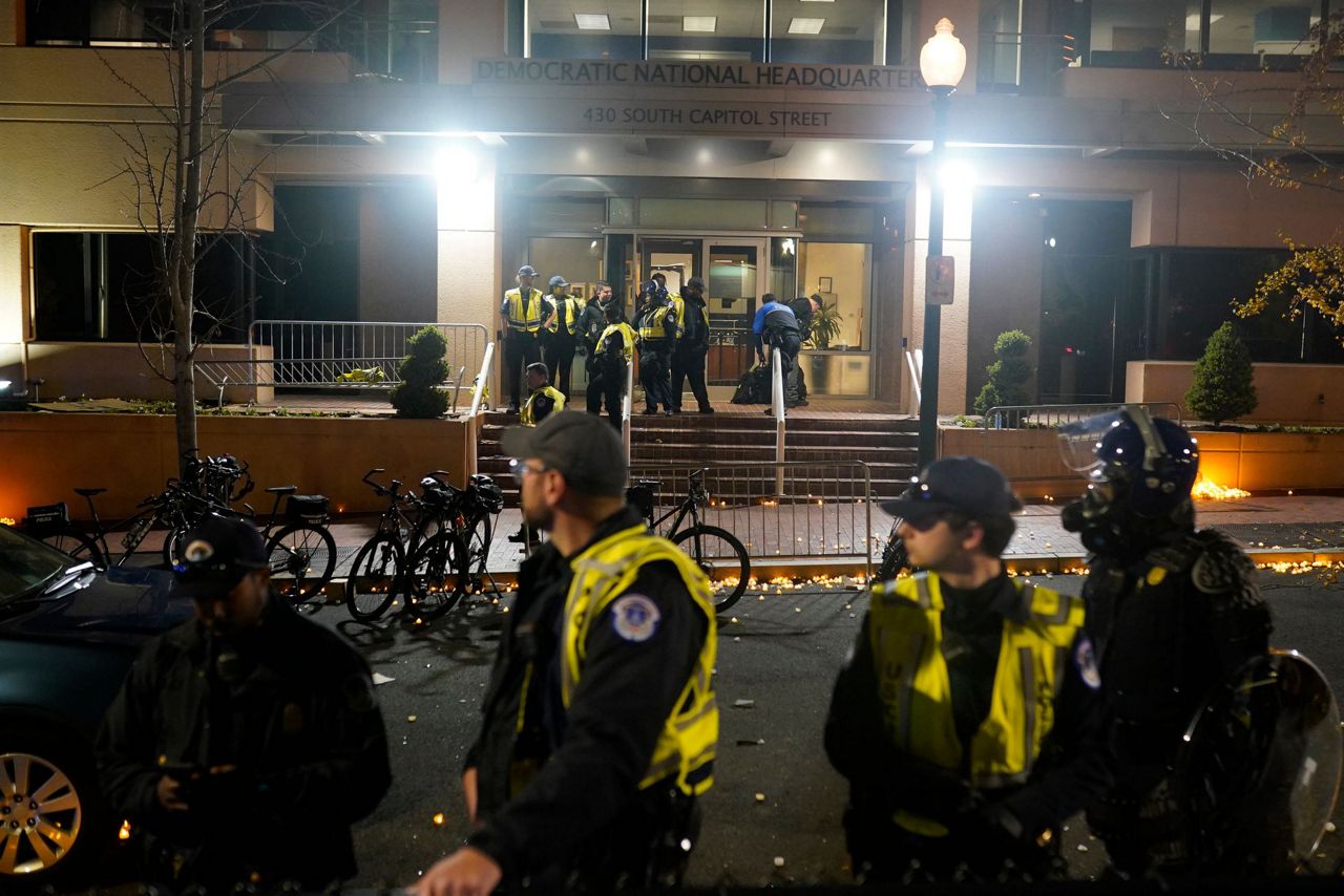 Police making arrests after protest turns violent outside Democratic ...