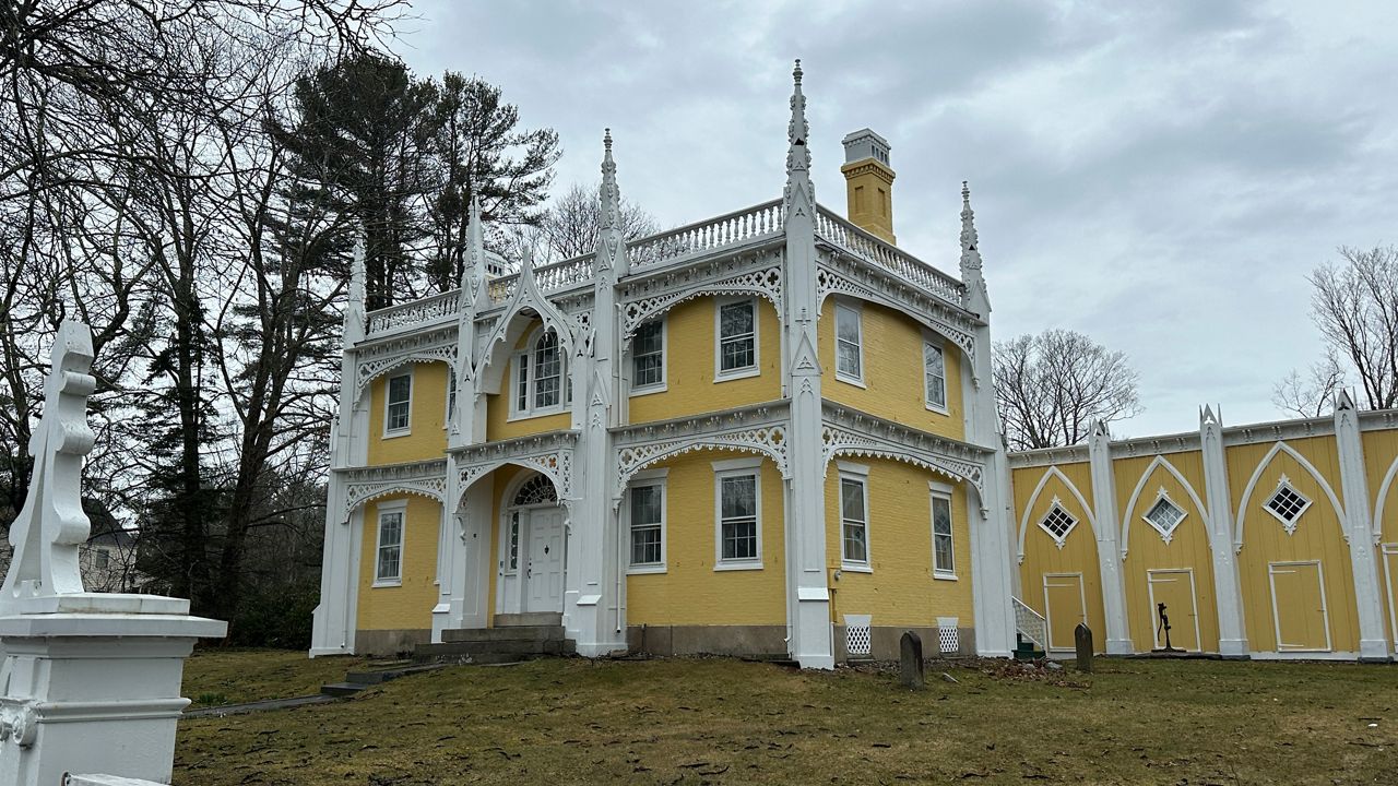 The Wedding Cake House in Kennebunk, known as the most photographed home in Maine, is for sale for $2.65. million. (Spectrum News/Susan Cover)