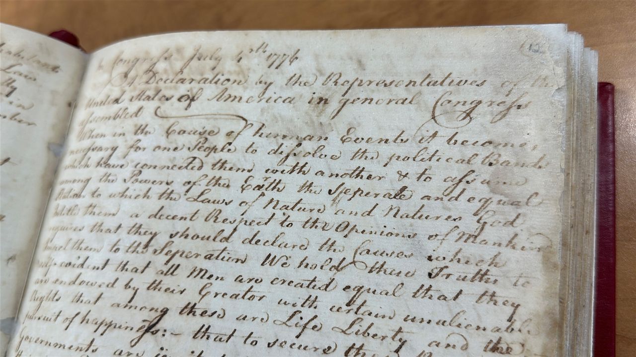 Wells’ copy of the Declaration of Independence, handwritten by then-Town Clerk Nathaniel Wells in 1776. (Spectrum News/Sean Murphy)