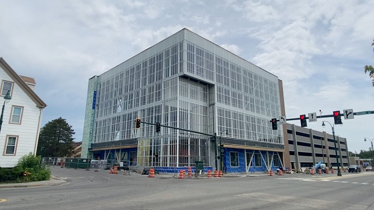 Vertical Harvest's newest farming project, seen here partway through construction in downtown Westbrook in July 2023. The project recently secured nearly $60 million in financing for the indoor hydroponic farm. (File)