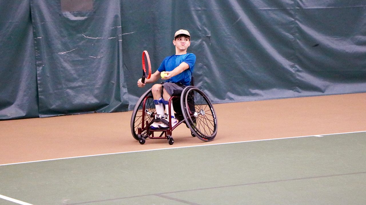 More than 30 players are competing in the St. Louis Indoor Wheelchair Tennis Championships this weekend at the Chesterfield Athletic Club. Athletes came from 17 states to participate in the recently revived tournament in partnership with PUSH Wheelchair Tennis Academy and Good Vibes Academy, under the United States Tennis Association – Missouri Valley. (Spectrum News/Elizabeth Barmeier)