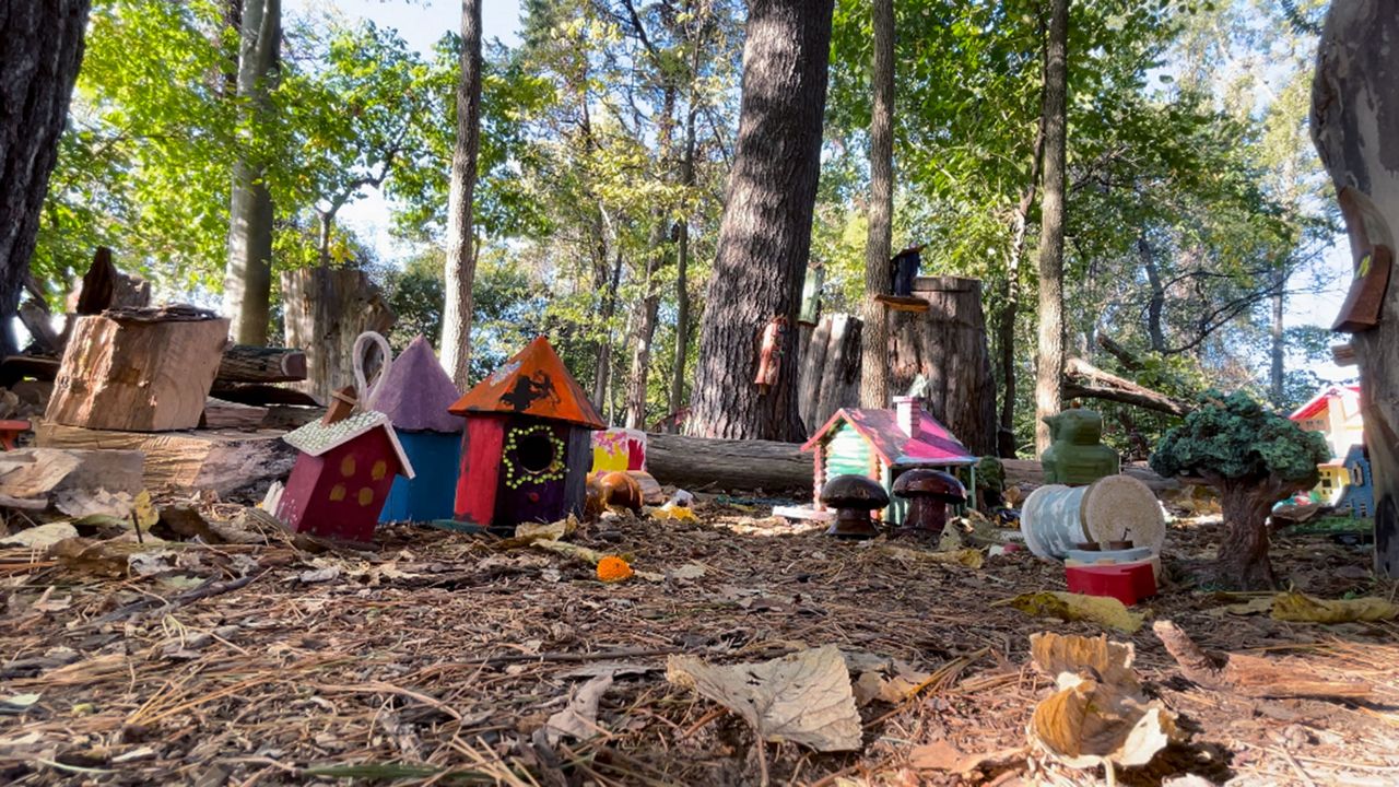 Volunteers, parks staff, and members of the public created all of the structures displayed in the Whimsical Woods garden. (Spectrum News/Elizabeth Barmeier)