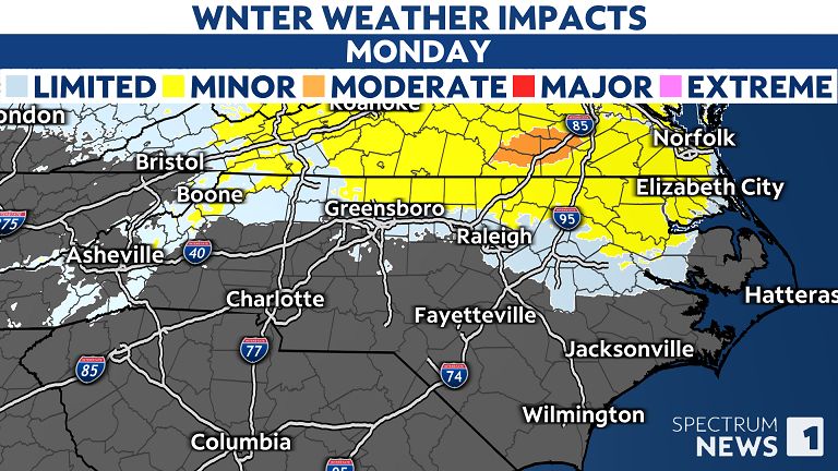 Wintry Weather in North Carolina Monday