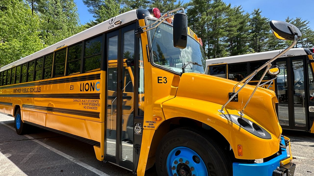 Four electric school buses in Winthrop failed inspection last week, leaving district officials to wonder if they should continue to participate in the program that provided them for free. (Spectrum News/Susan Cover)