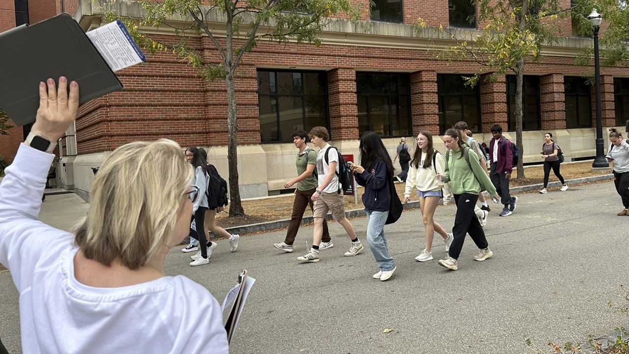 A volunteer with the League of Women Voters of Ohio works to register student voters on the campus of the Ohio State University in Columbus, Ohio, Thursday, Sept. 26, 2024. (AP Photo/Julie Carr Smyth)